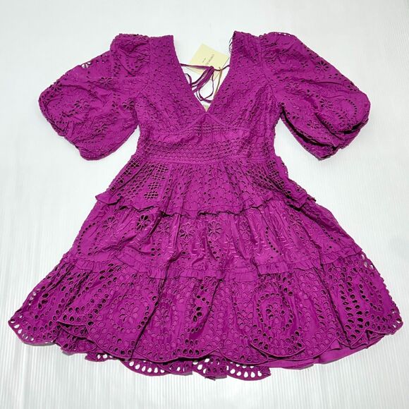 Cynthia Rowley Fit & Flare Mini Dress Women's 6 Purple Eyelet Embroidered NWT - Picture 4 of 11